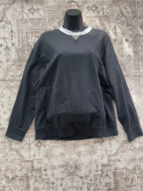 Brunello Cucinelli Sweaters - Brunello Cucinelli Grey Crewneck Sweater with White Trim and Embellished Detail